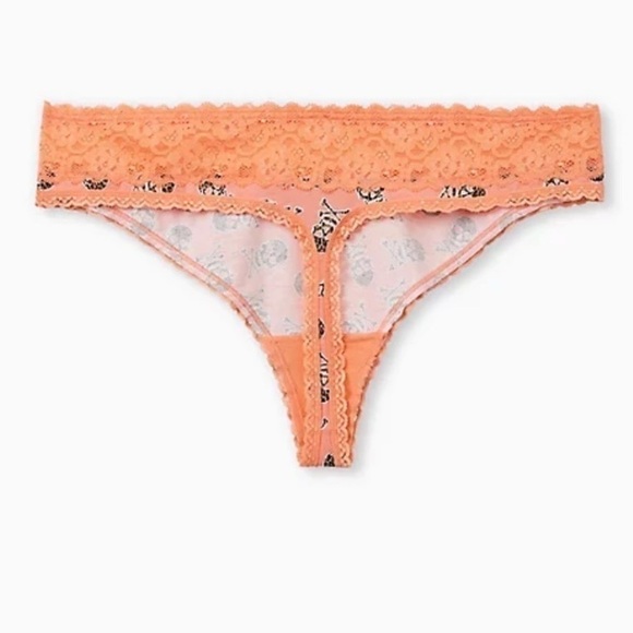 Torrid Wide Lace Thong Orange Cheetah Skull Cotton Panties 3X NEW Plus Size - Picture 2 of 7